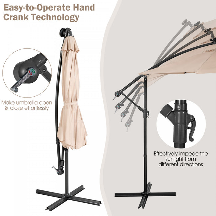 Costway 10FT Cantilever Solar Powered 32LED Lighted Patio Offset Umbrella Outdoor Beige