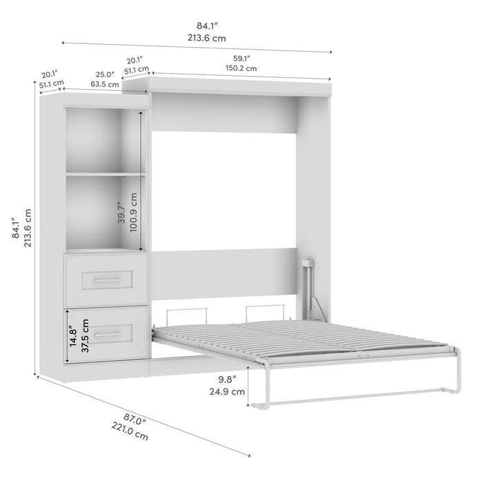 Bestar Edge Full Murphy Bed Closet Organizer with Drawers (85 W) - White