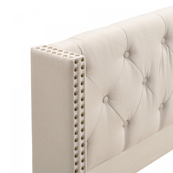Haley Linen Upholstered Platform Bed with Classic Wingback Headboard and Diamond Tufted Upholstery,King Size,Beige King Bed