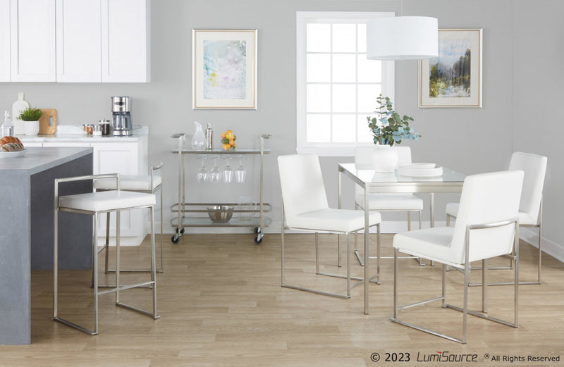LumiSource Fuji White Faux Leather Contemporary Stackable Counter-Height Stool - Set of 2