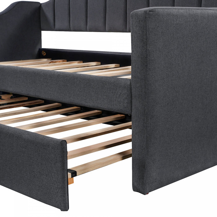 Phyllis Upholstered Daybed With Trundle, Twin Size, Black