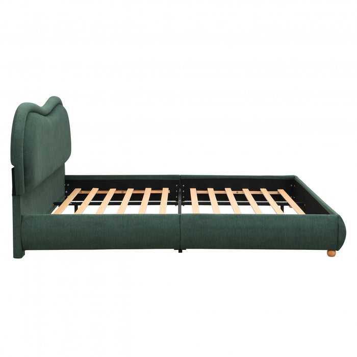 Olivia Upholstered Platform Bed Frame with Curved Headboard,King Size,Green King Bed