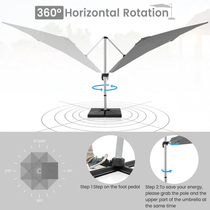 Costway 10 FT Patio Cantilever Umbrella Outdoor Aluminum Hanging Offset Umbrella w/ 360° Rotation Grey