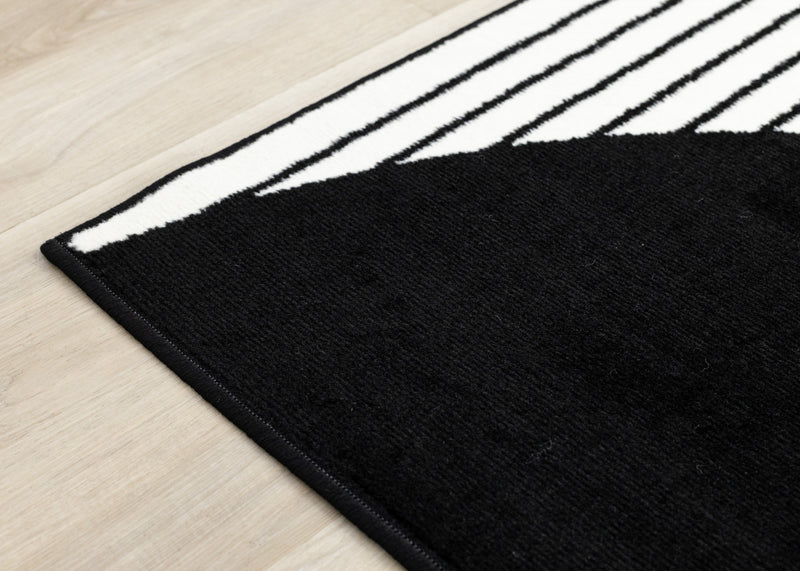 Florence Black White Stripes and Hollow Circle Modern Design, 4'7\" x 6'7\" Indoor Area Rug