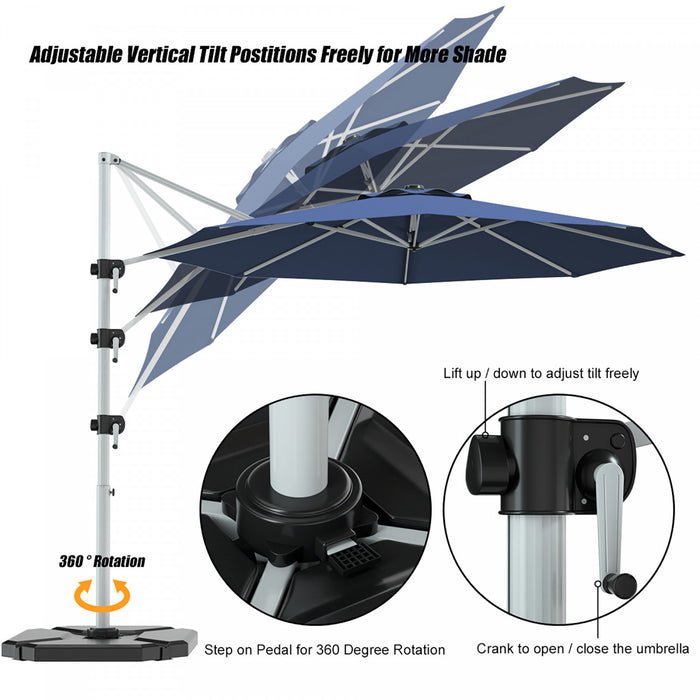 11' Patio Cantilever Offset Umbrella 360° Rotation Outdoor Tilt Blue