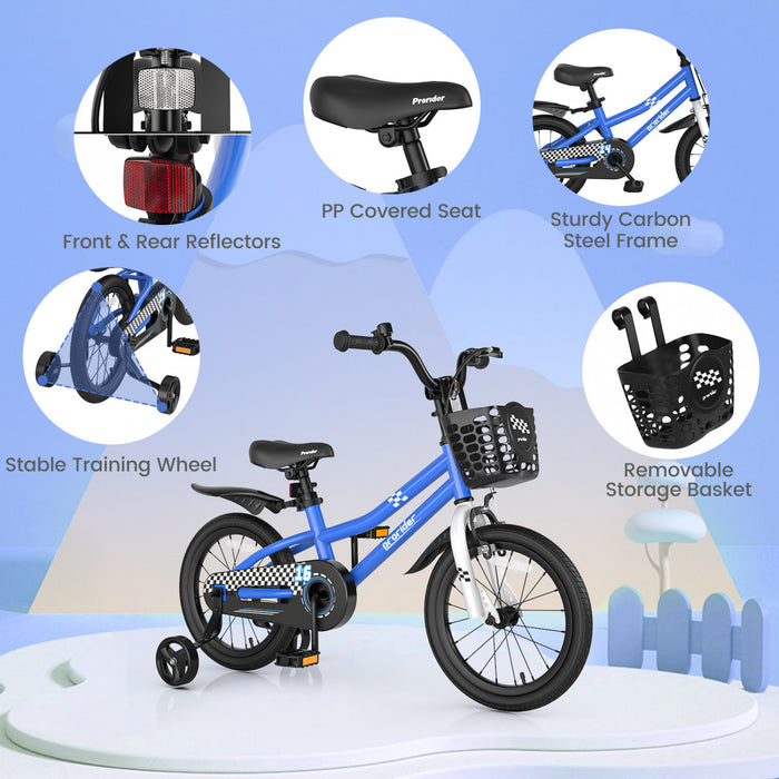 Costway 16\" Kid's Bike With Removable Training Wheels & Basket For 4-7 Years Old Blue