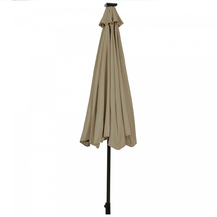 Costway 10' Solar LED Lighted Patio Market Umbrella Shade Tilt Adjustment Crank Tan