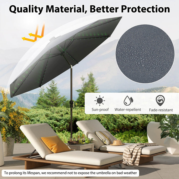 Costway 10 FT Solar Patio Umbrella with 96 LED Lights 35° Adjustable Tilt Vented Top Navy