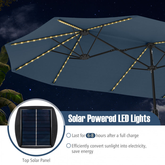 Costway 15.5 FT Extra-Large Patio Umbrella with LED Solar Lights & 12 Heavy-Duty Ribs Navy