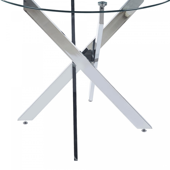 Alex Round Multi-Functional Dining Table with Glass Top,Chrome