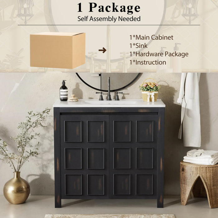 Laura 36\" Solid Wood Bathroom Vanity With Ceramic Sink,espresso Accent Cabinet