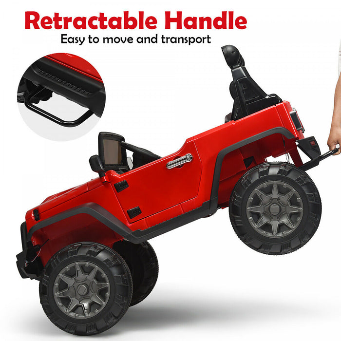 Costway 12v Kids Ride On Truck Rc Car W/ Led Lights Music Trunk Red