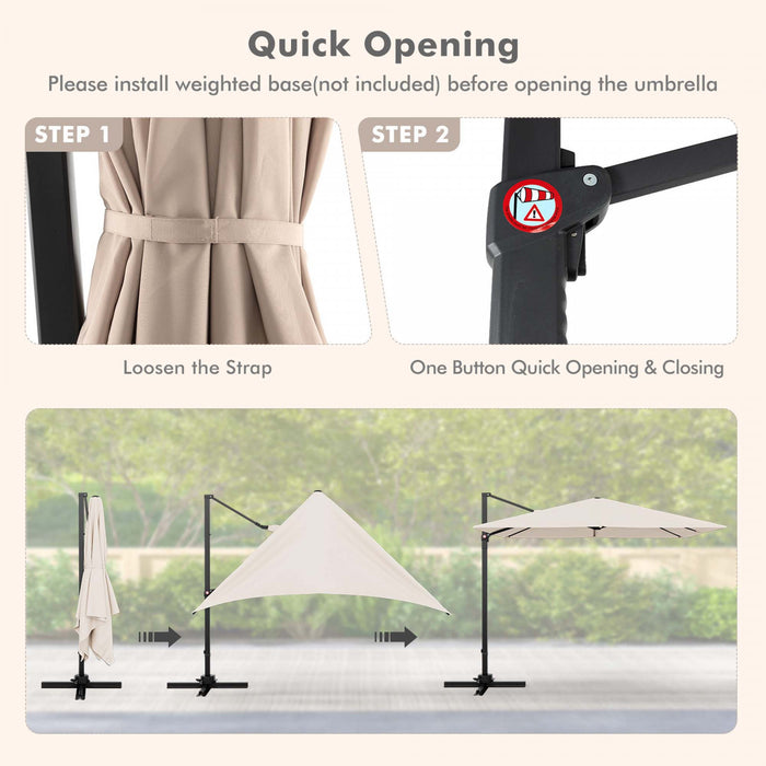 Costway Patio 9.5FT Square Cantilever Offset Hanging Umbrella 2-Tier 360° Outdoor Beige