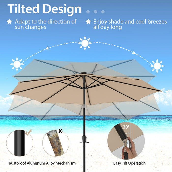 Costway 10 FT 112 LED Solar-Lighted Patio Table Market Umbrella Crank Tilt Outdoor Beige