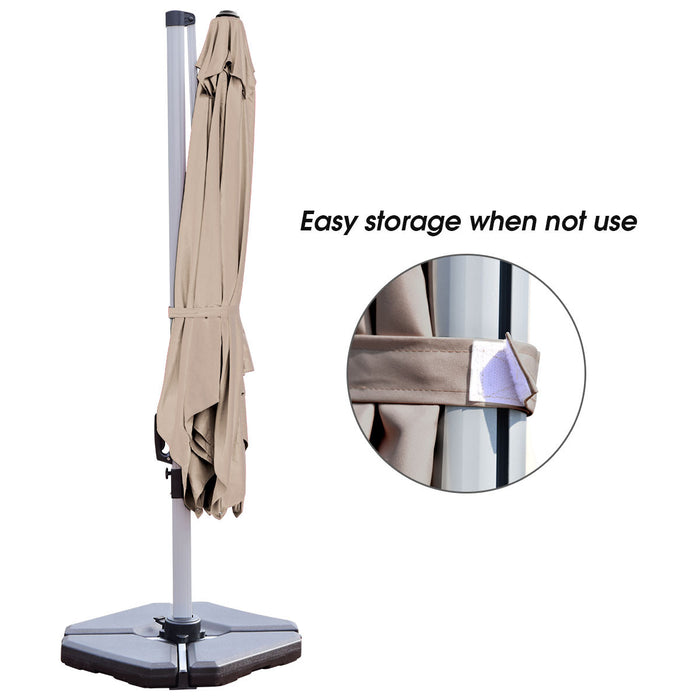 Costway 10Ft Square Patio Offset Cantilever Umbrella 360 Degree Tilt Aluminum Tan
