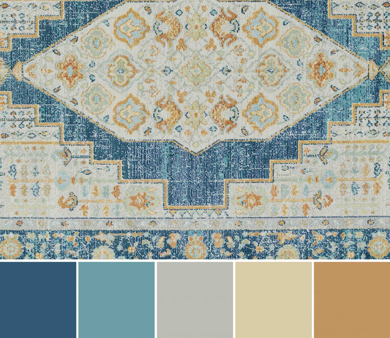 Kinsley Traditional 6'7\" x 9'6\" Area Rug in Blue Indoor Area Rug