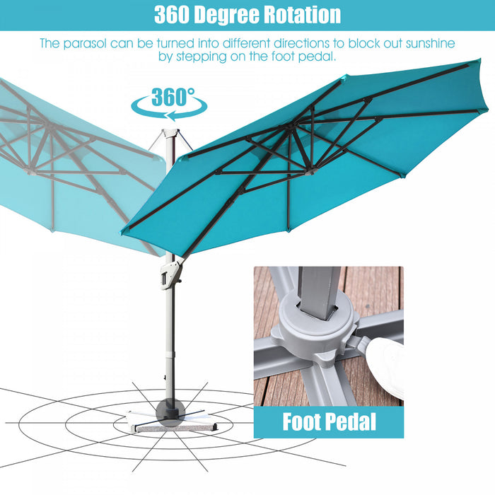 Costway 11ft Patio Offset Umbrella Cantilever Rotation Aluminum Tilt Cross Base Turquoise
