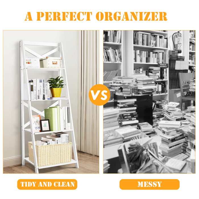 Costway Set Of 2 Ladder Shelf 4-tier Bookshelf Bookcase Storage Display Plant Leaning