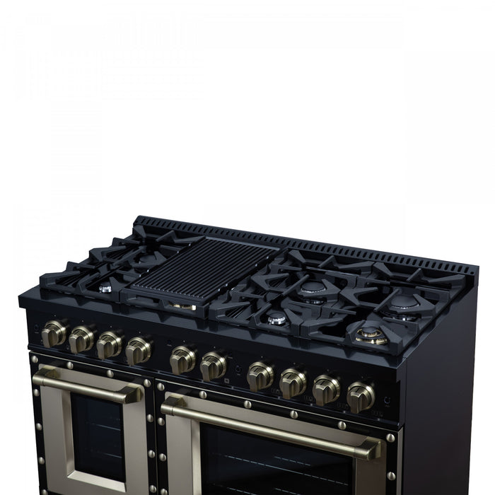 Forno Ambassador 48\" Dual Fuel Range, Black, 8 Sealed Burners, 6.7 Cu.Ft. Ovens - FFSGS6199-48CPBLK