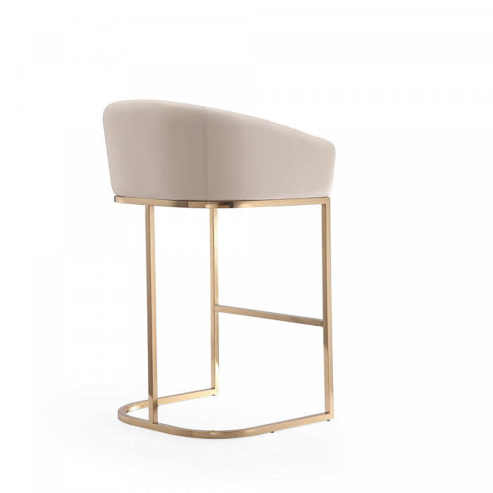 Louvre Mid-Century Modern Metal Upholstered Barstool in Cream - Set of 3