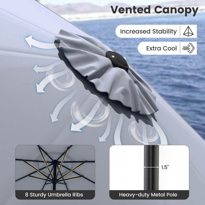 Costway Patio Umbrella with Push Button Tilt, Crank Handle, 8 Sturdy Ribs for Patio, Garden Gray
