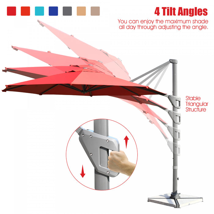 Costway 11ft Patio Offset Umbrella Cantilever Rotation Aluminum Tilt Cross Base Wine