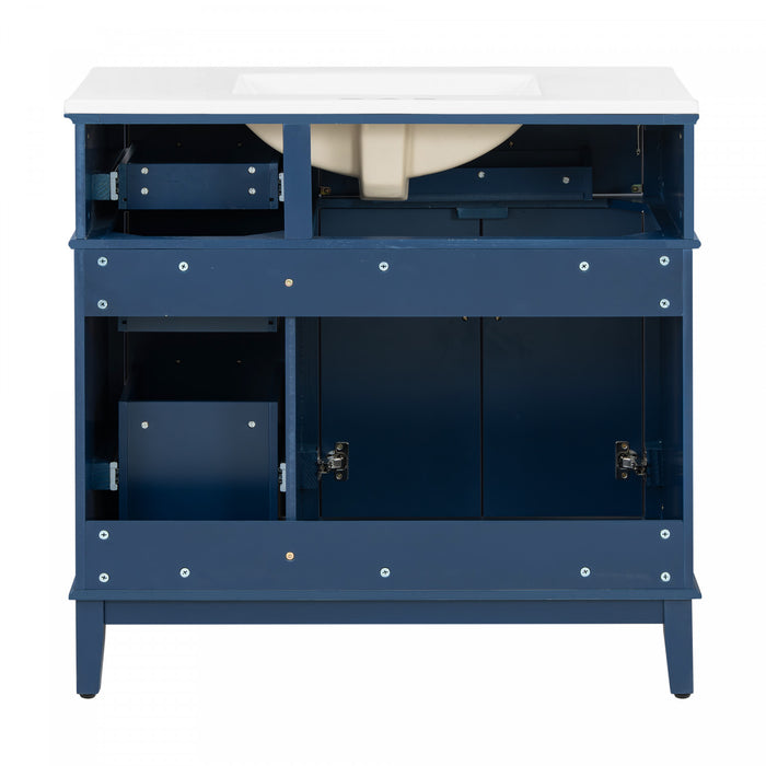 Marshall 36 Inch Modern Bathroom Vanity with Ceramic Sink & Storage, Blue