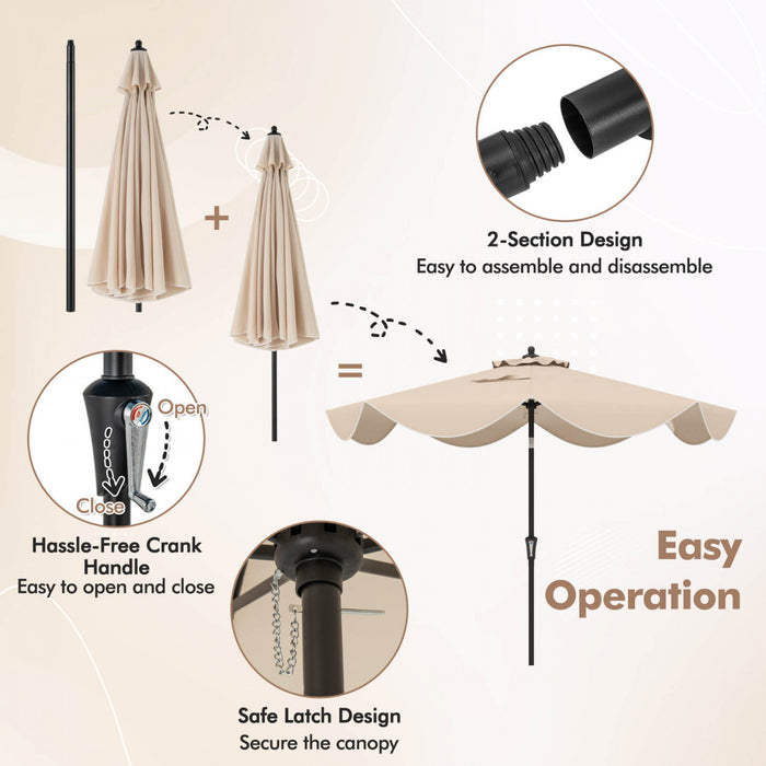 Costway 9 FT Patio Umbrella 2-Tier Market Table Umbrella with Crank Handle & 8 Ribs Beige