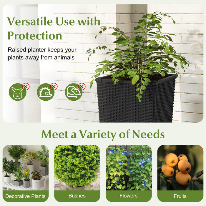 Costway 23\" Tall Planters Set Of 2 Rattan Wicker Plant Pot Self-watering Tree Pot Black