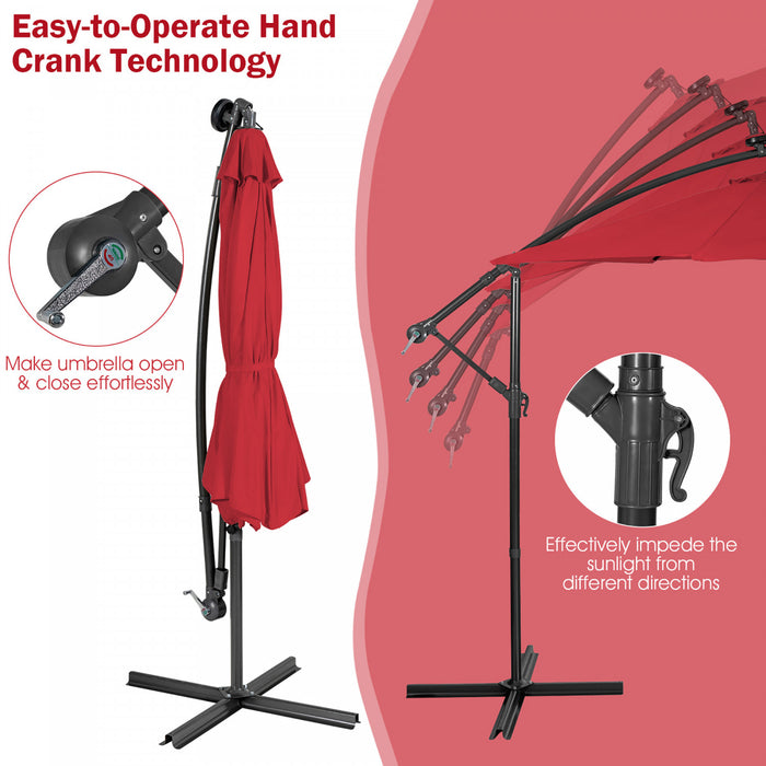 Costway 10FT Cantilever Solar Powered 32LED Lighted Patio Offset Umbrella Outdoor Wine