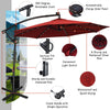Costway 10FT Patio Offset Umbrella Solar LED 360degrees Rotation Burgundy