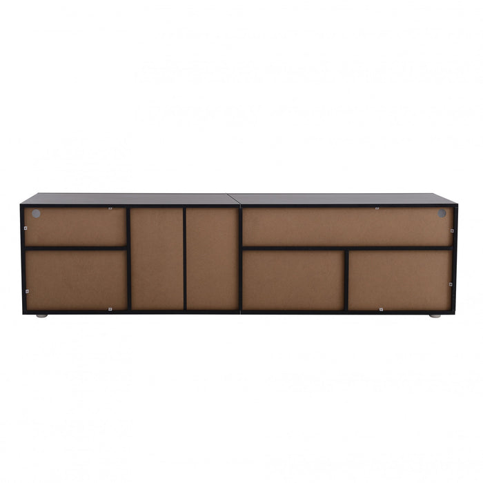 James 70.8\" Modern TV Cabinet with USB LED Lighting and High Gloss Front,Black Tv Stand
