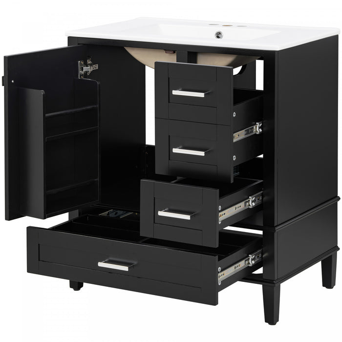 Oliver Solid Wood Bathroom Vanity with Sink Combo and Smart Storage, Black