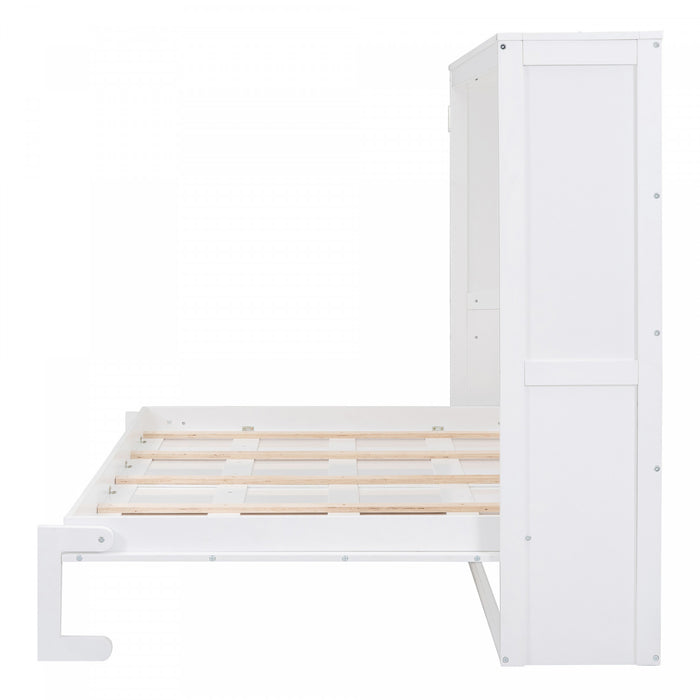 Evelyn Space-Saving Murphy Wall Bed with Foldable Cabinet Design,Queen Size,White Queen Bed