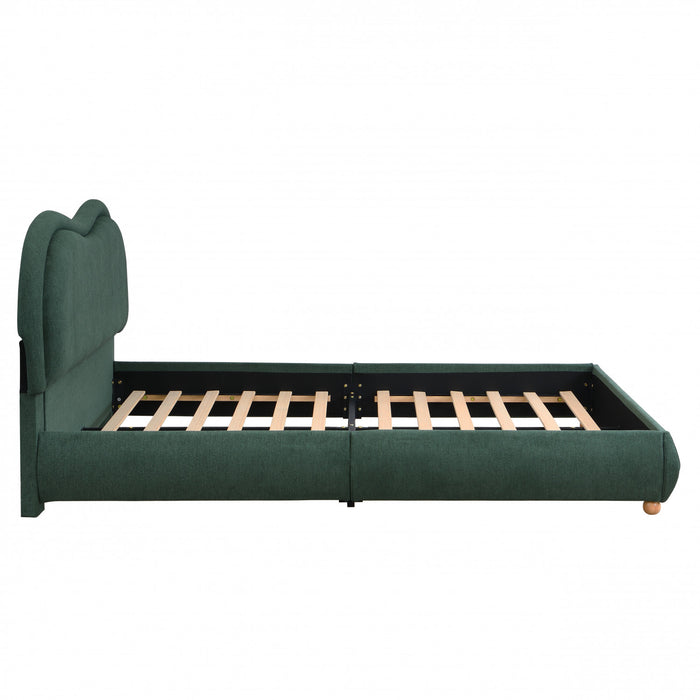Olivia Upholstered Platform Bed Frame with Curved Headboard,Queen Size,Green Queen Bed