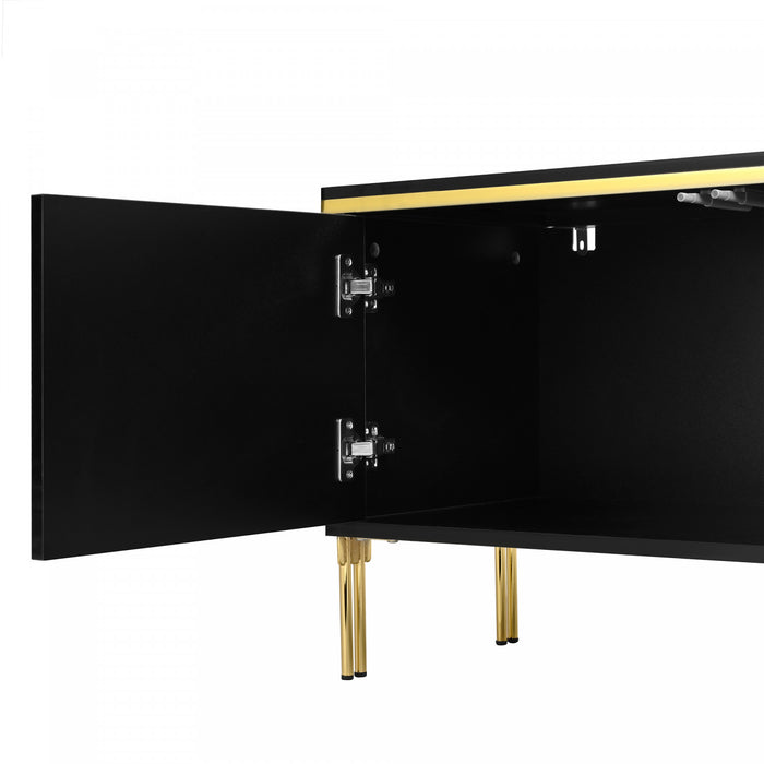 Croma 67 Inch Modern High-Gloss TV Stand with Cable Management and Gold Trim, Black