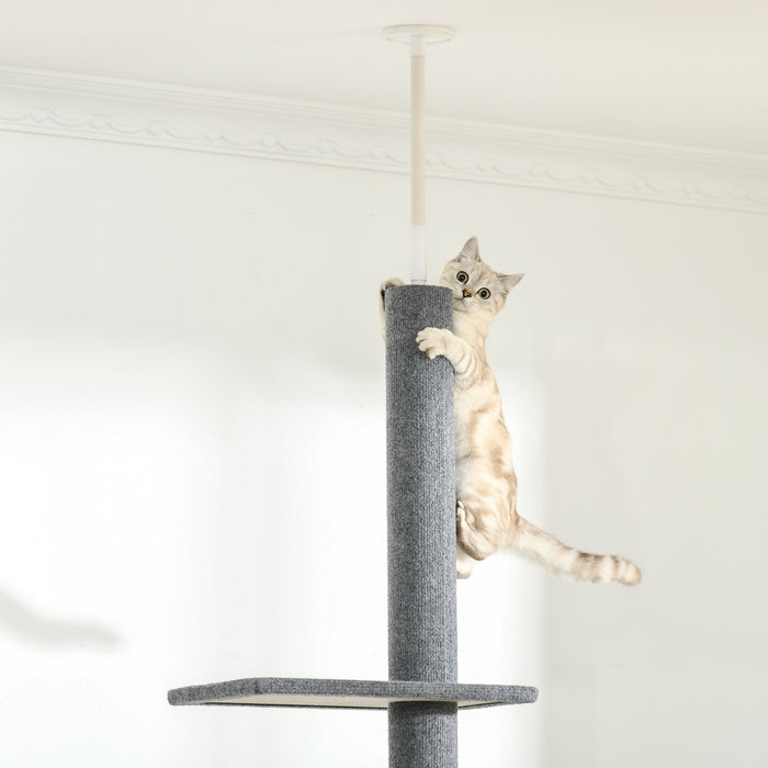 Pawhut 100\" Floor To Ceiling Cat Tree W/ 3 Perches Activity Center For Kittens Cat Tower Furniture, Grey