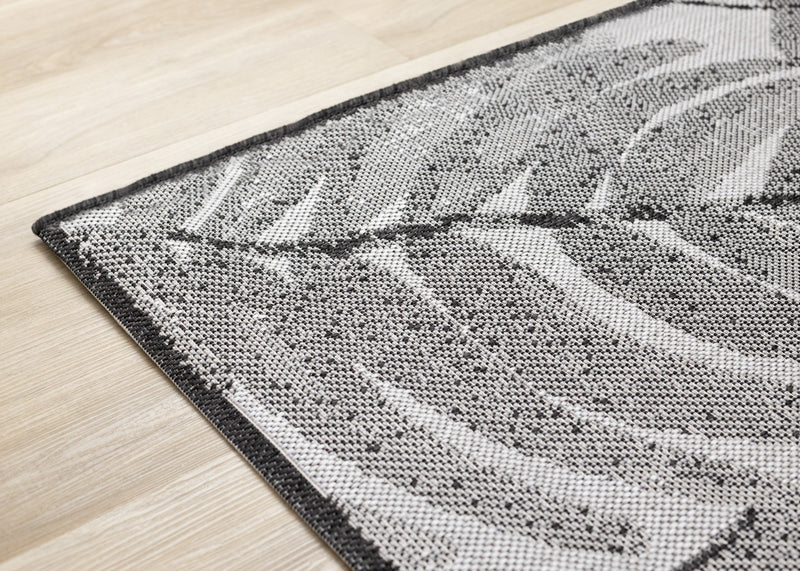 Jackson Grey White Botanical Leaves Rug, 6'7\" x 9'6\" Outdoor Area Rug