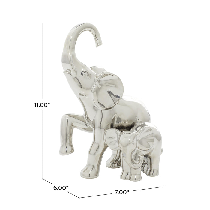 Ceramic 11\" Elephant with Baby
