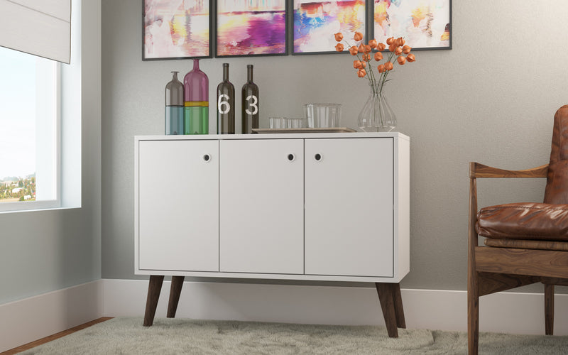 Manhattan Comfort Bromma 35.43\" Buffet Stand with 3 Shelves & 3 Doors - White