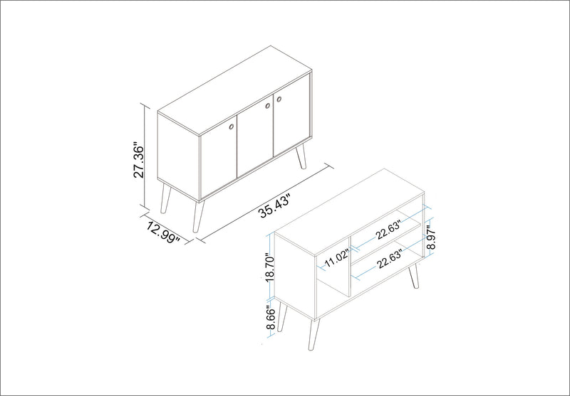 Manhattan Comfort Bromma 35.43\" Buffet Stand with 3 Shelves & 3 Doors - White