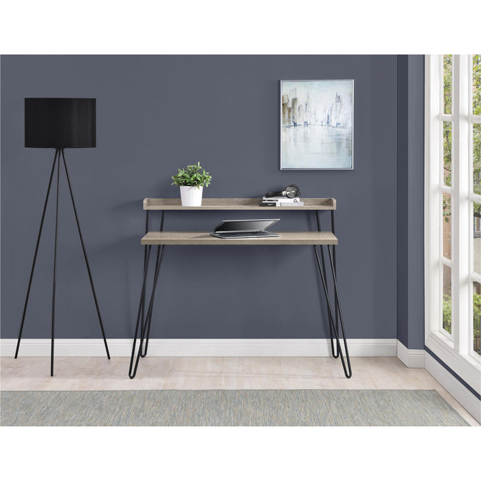 Ameriwood Home Haven Retro Computer Desk with Riser - Distressed Grey Oak