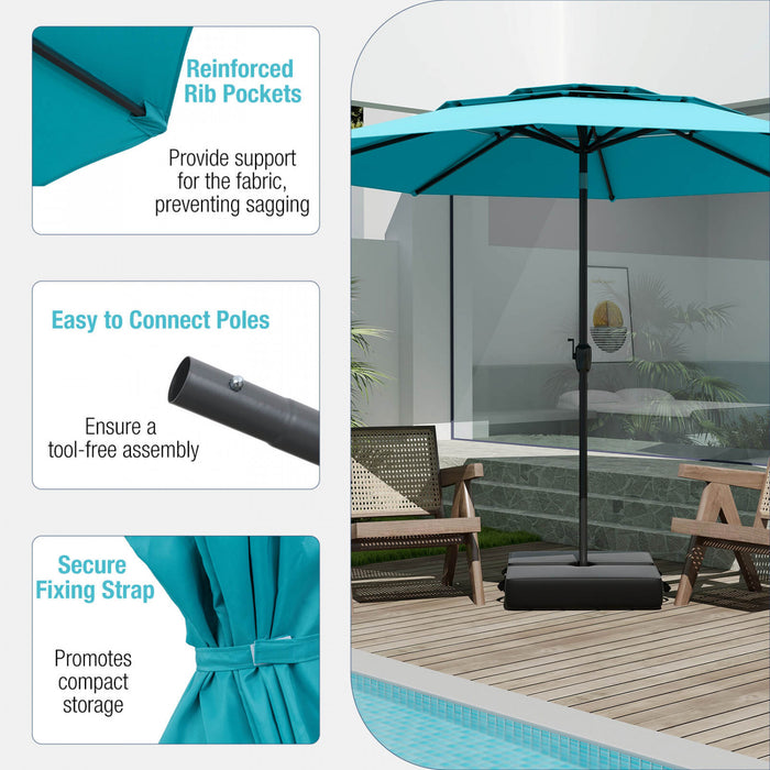 Costway 10 ft 3-tier Vented Patio Umbrella Large Market Table Umbrella Outdoor Sun Shade Turquoise