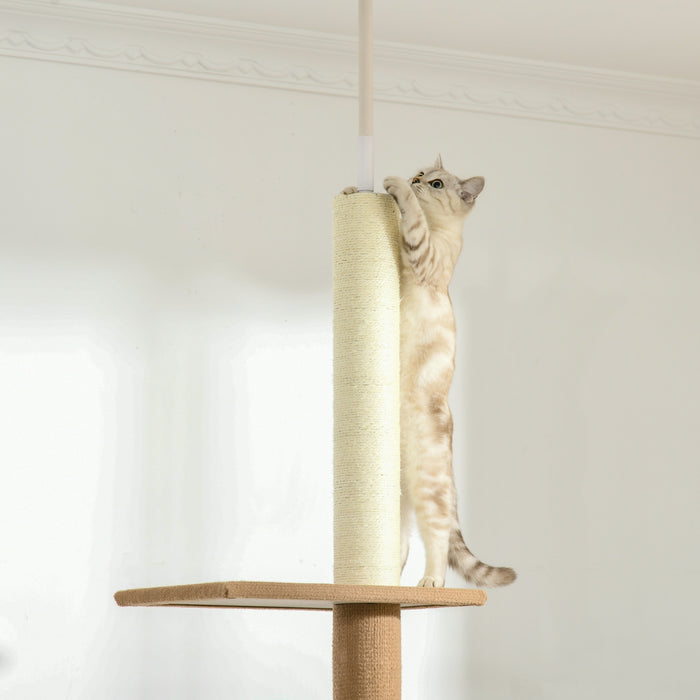 Pawhut 100\" Floor To Ceiling Cat Tree W/ 3 Perches Activity Center For Kittens Cat Tower Furniture, Brown