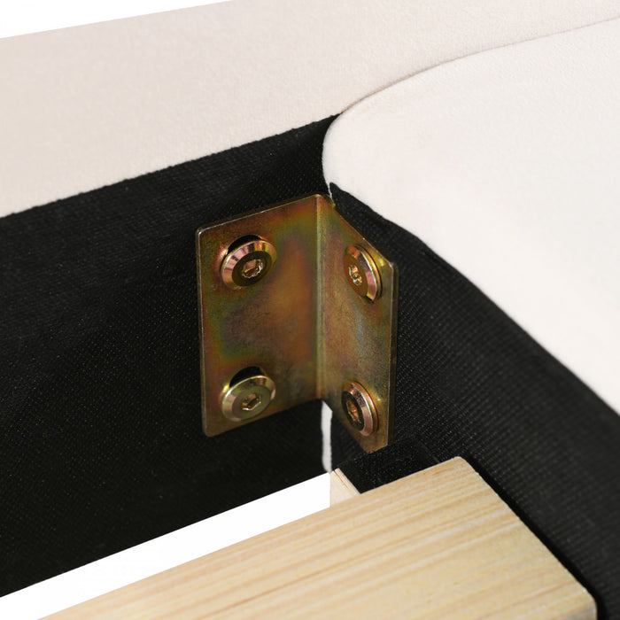 Lily Velvet Upholstered Grounded Bed with Desk and Stool,Full Size,Beige Full Bed
