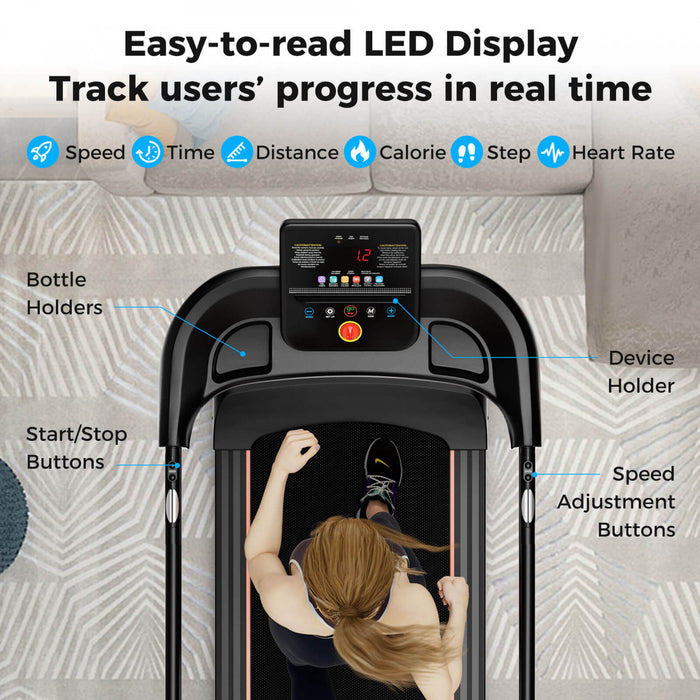 Costway 2.5 Hp Walking Treadmill With Long Handrails For Seniors Pulse Sensors Led Display