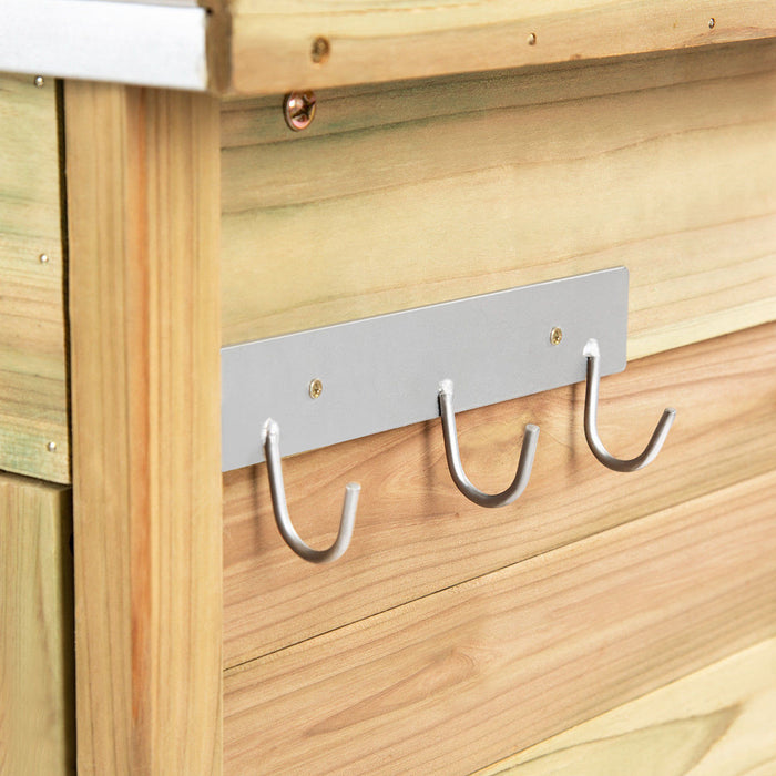 Costway Outdoor Potting Bench Garden Wooden Work Station Metal Tabletop Cabinet