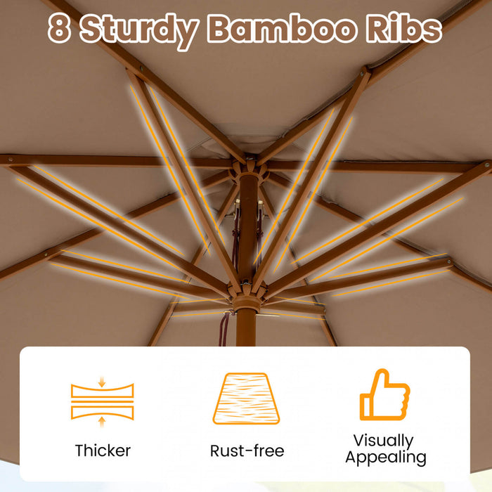 Costway 9 FT Patio Umbrella with Adjustable Height. Rope Pulley Lift. Vented Top for Beach Khaki Tan