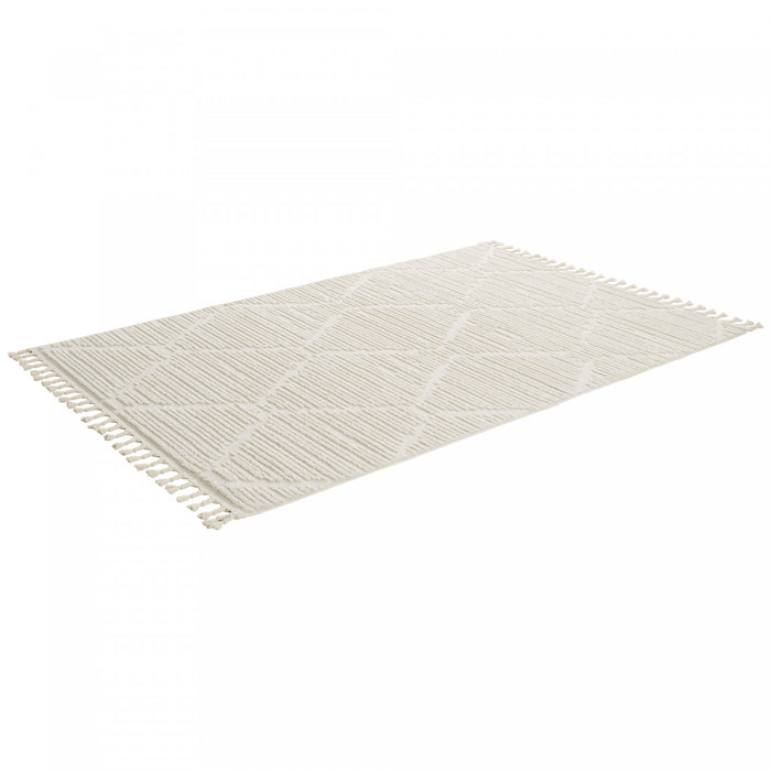 Quinto Lattice Large Cream Shag Area Rug - 2'7\" x 8'