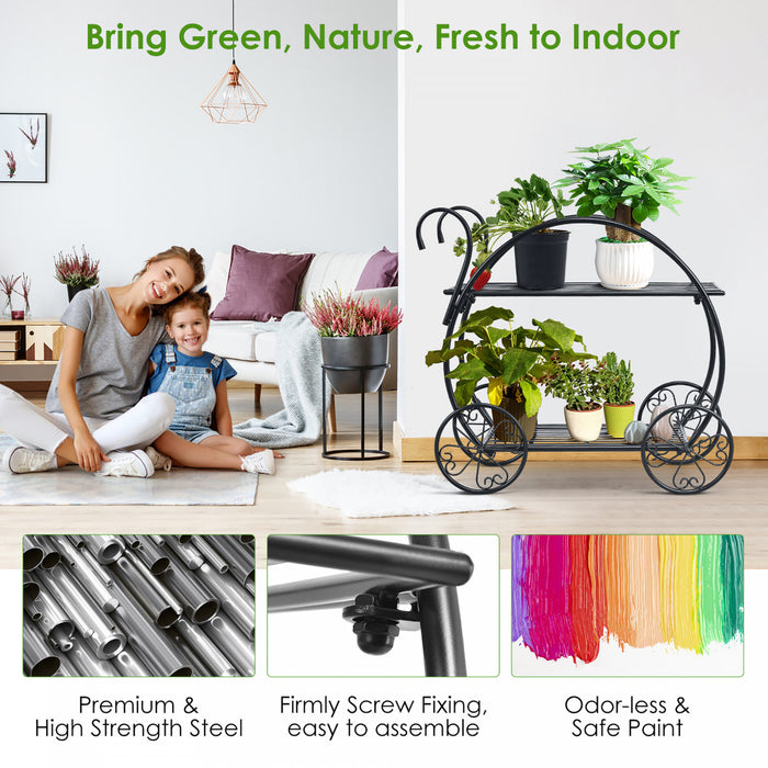 Costway Heavy Duty Metal Flower Cart Pot Rack Plant Display Stand Holder Decor